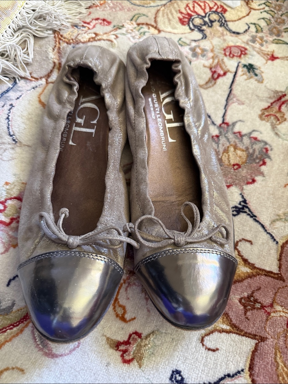 AGL Metallic Taupe Ballet Flats with Shiny Cap-Toe
